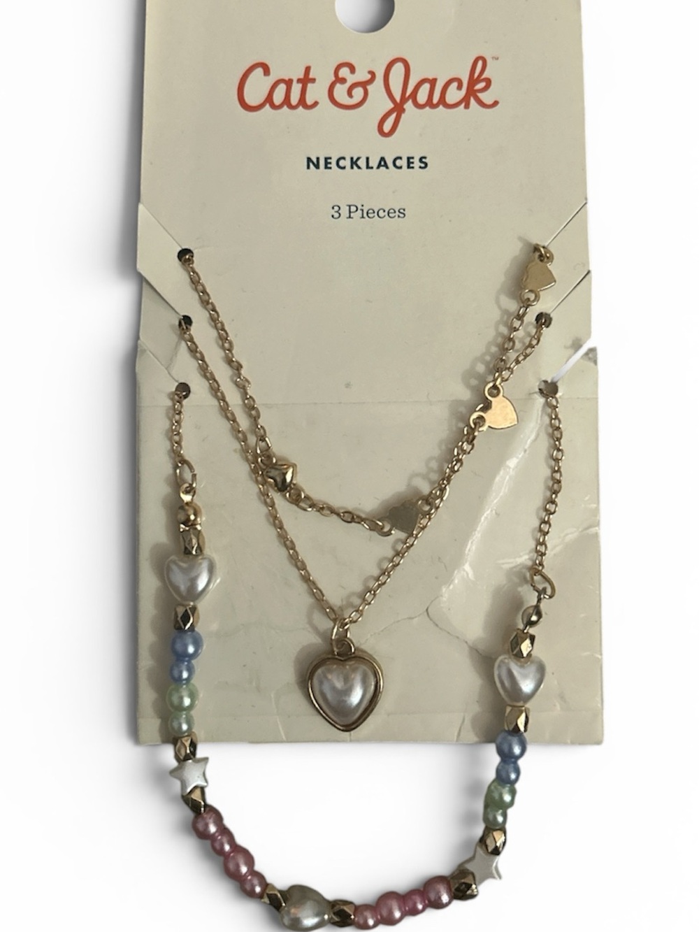 Cat & Jack Pastel Bead and Gold Heart Layered Necklace Set